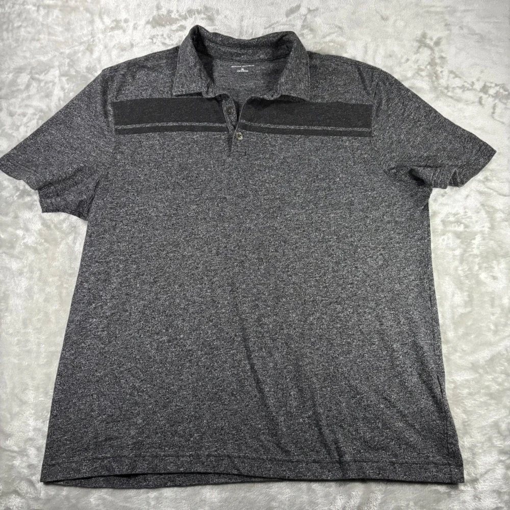 Banana Republic Mens XL Polo Shirt Gray Heathered Short Sleeve Chest Stripe